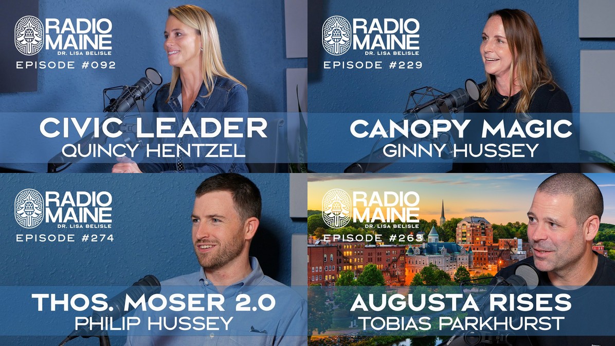 Radio Maine Live Summer 2026 panelists Quincy Hentzel, Ginny Hussey, Philip Hussey and Tobias Parkhurst at the Portland Art Gallery.